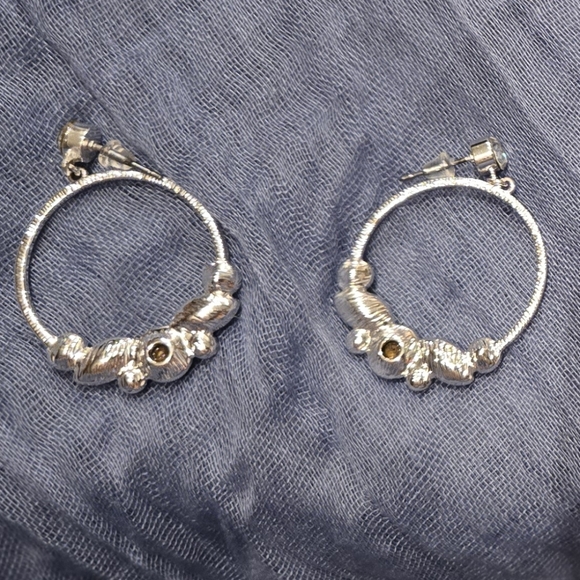 Lauren Conrad Silver Tone Hoop Drop Earrings with White Stones - Picture 3 of 3